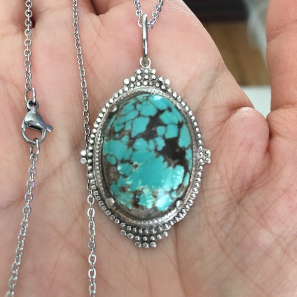 Natural turquoise sterling silver pendant - Picture 3 of 5